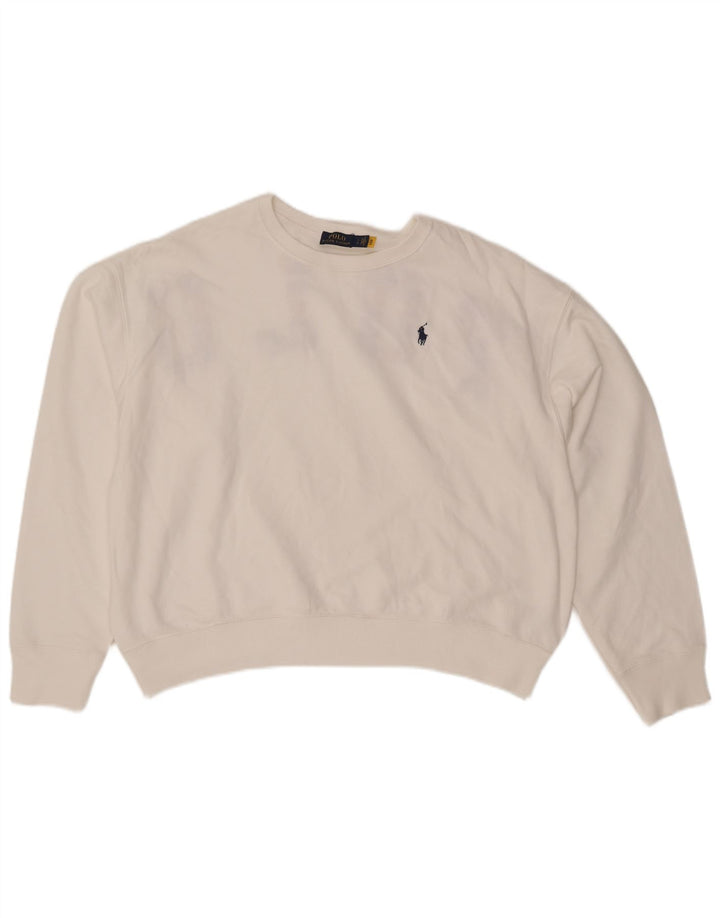 POLO RALPH LAUREN Sweat-shirt court pour femme UK 16 Large Blanc