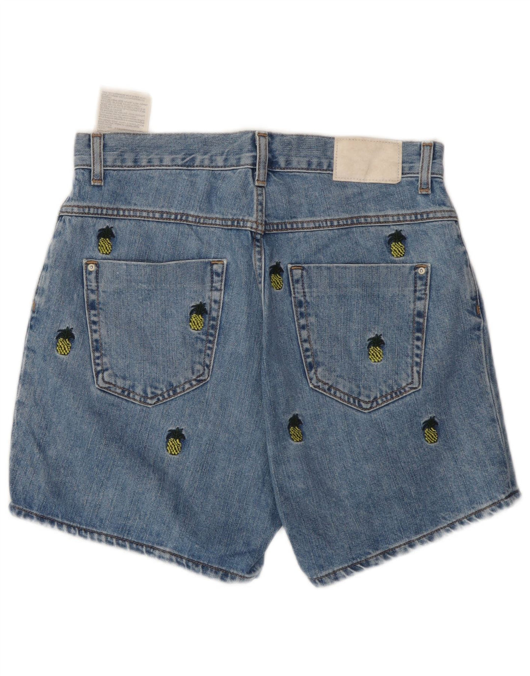 Zara Short en jean à motif abstrait pour femme EU 38 Small W28 Bleu Coton
