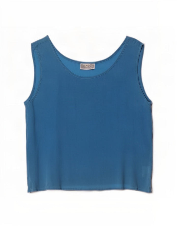 vintage Femme Blouse Sans Manches Top IT 44 Soie Bleu Moyen