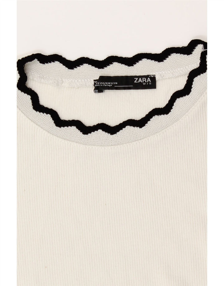 Zara Womens Crop Top Manches Longues UK 12 Moyen Blanc