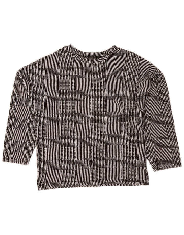 Zara Pull surdimensionné à col rond pour femme UK 10 Petit carreaux gris