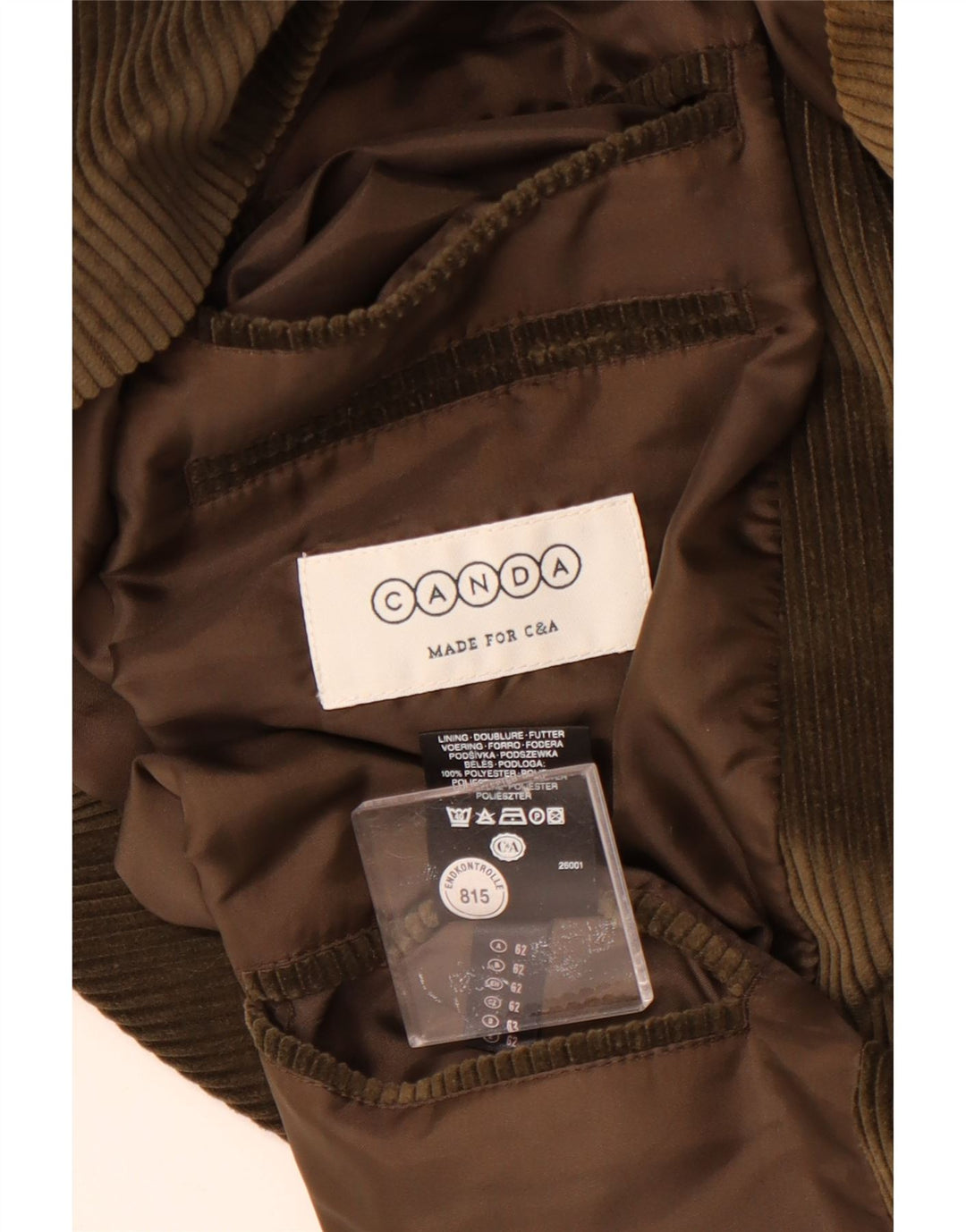 Canda Veste blazer en velours côtelé à 3 boutons pour homme UK 58 4XL Coton vert