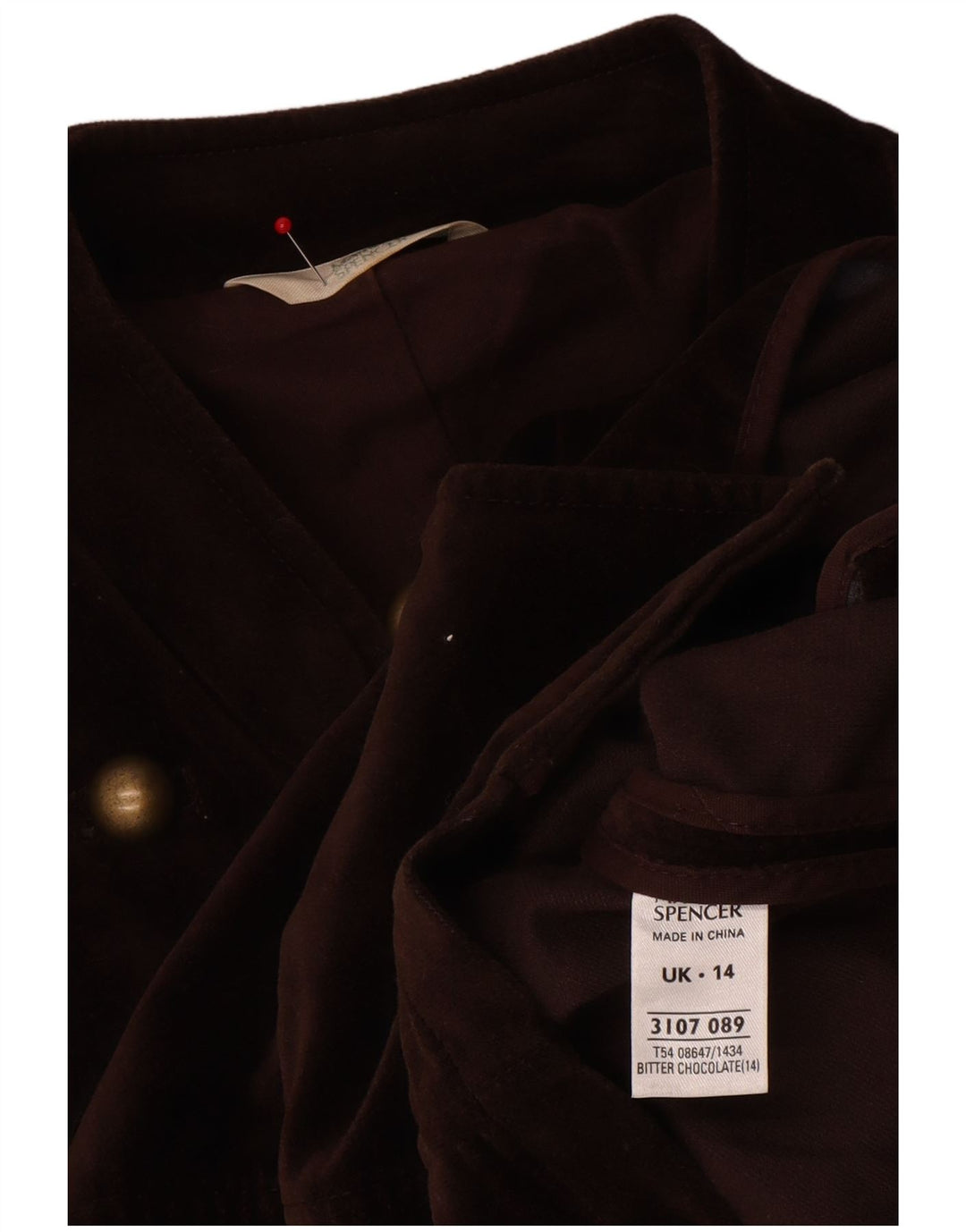 Marks & Spencer Veste blazer en velours à 5 boutons pour femme UK 14 Marron moyen