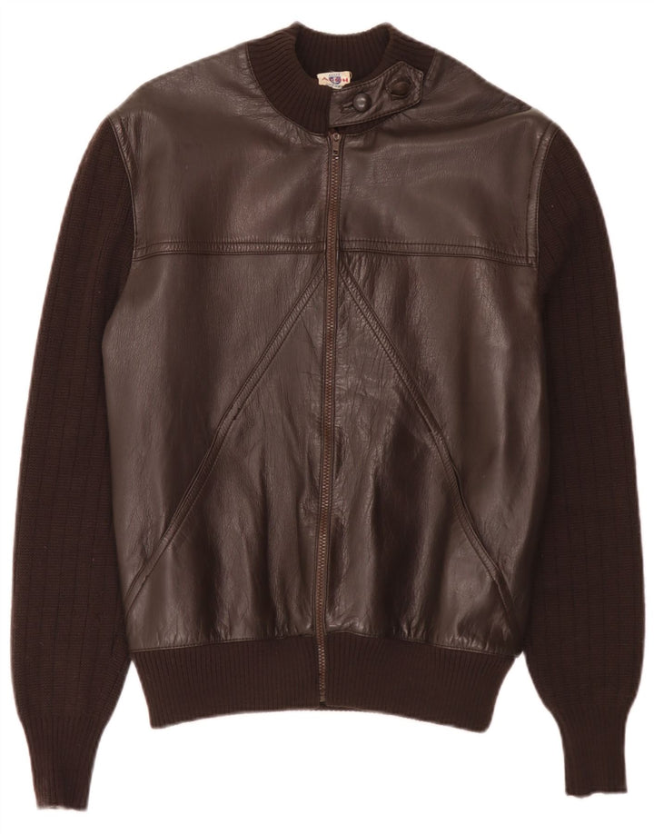 veste en cuir tricoté femme vintage IT 44 Brun moyen