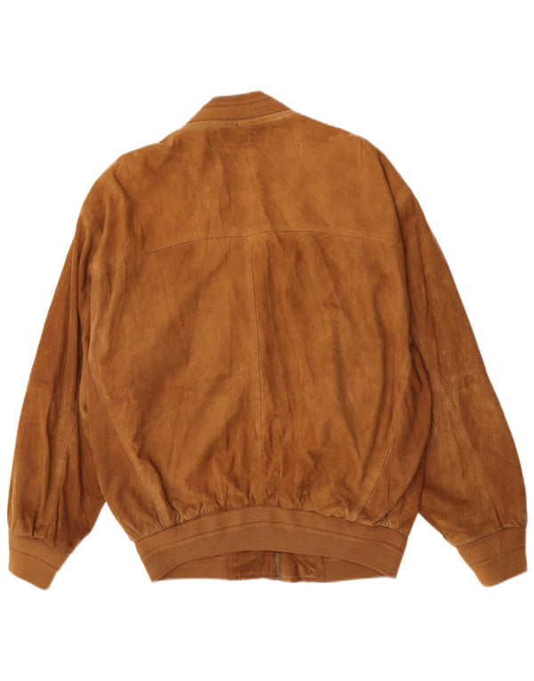 vintage Mens Suede Bomber Jacket UK 38 Cuir Brun Moyen