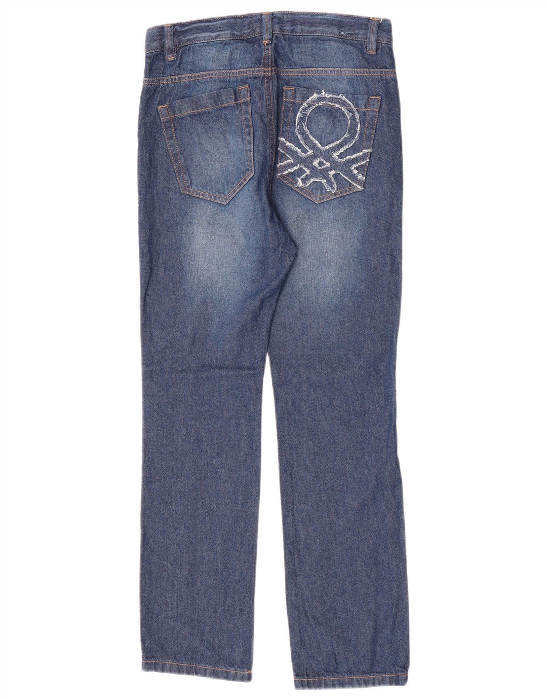 Benetton Jean Droit Graphique W26 L26 Bleu Femme