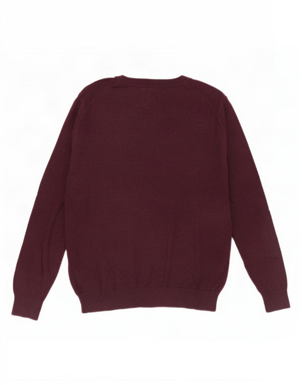Nautica Pull surdimensionné à col en V pour femme UK 14 en coton bordeaux moyen