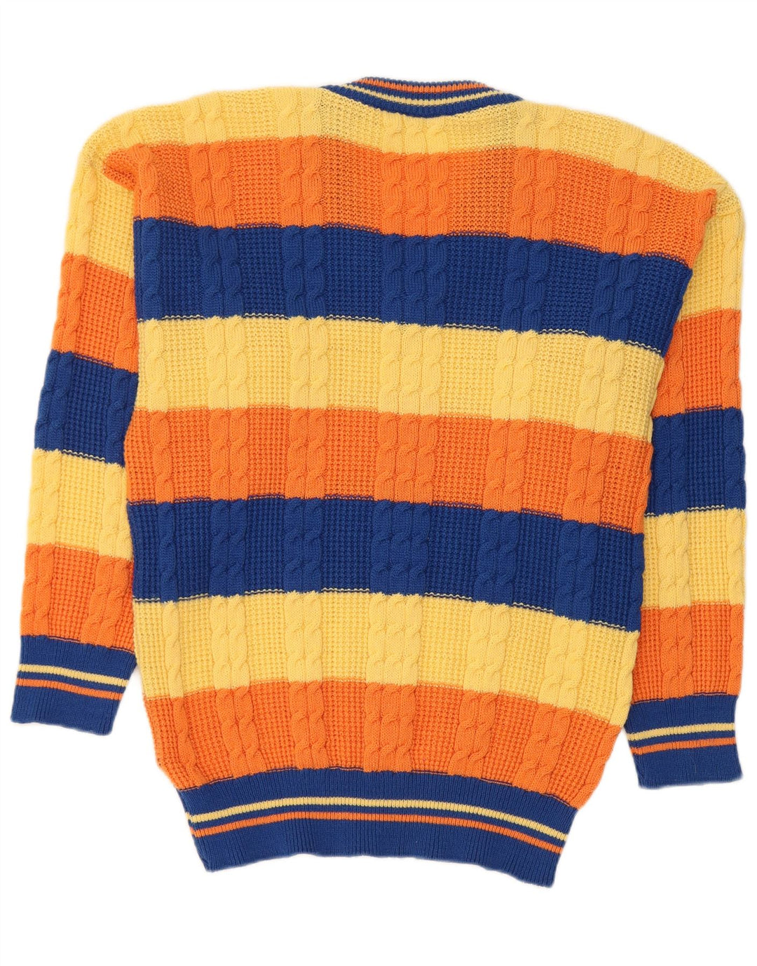 vintage Homme Col V Pull Pull Moyen Multicolore Rayé