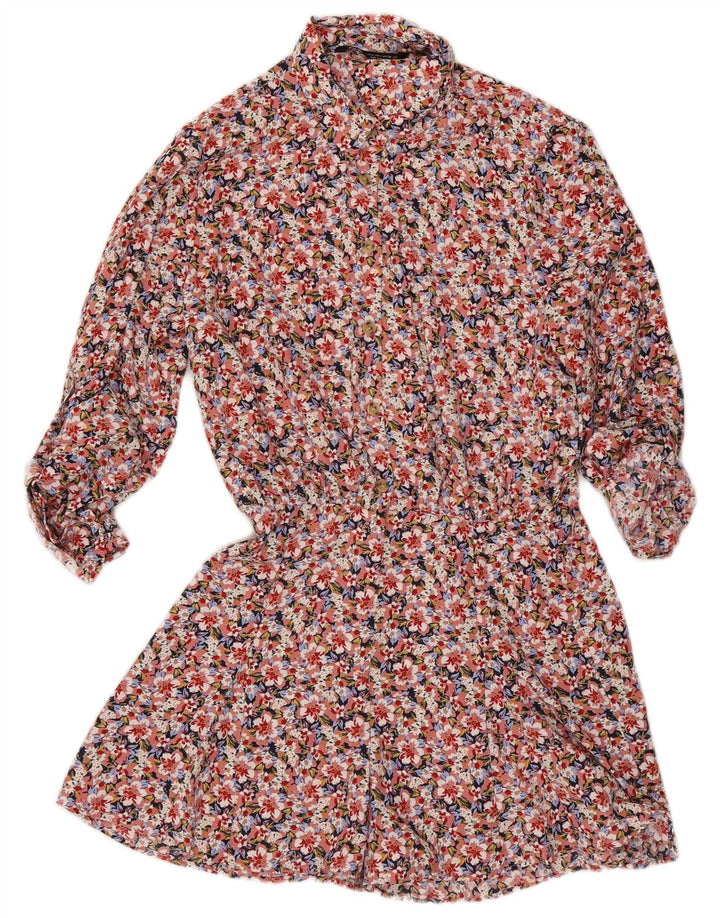 Zara Combishort à manches longues pour femme UK 10 Petit polyester floral multicolore