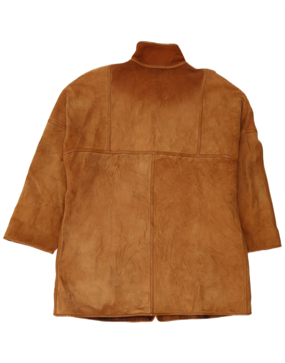 veste en peau de mouton surdimensionnée vintage pour femmes IT 46 Grand cuir brun