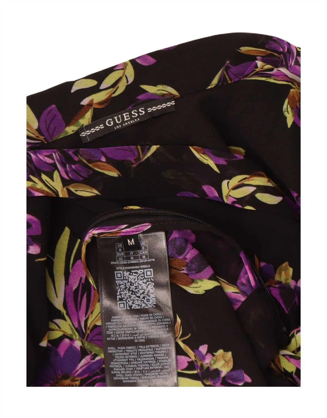 Guess Femme Chemisier Chauve-Souris Top UK 8 Petit Noir Floral Polyester