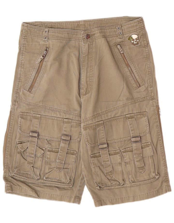 vintage Mens Graphic Cargo Shorts Grand W34 Kaki Coton