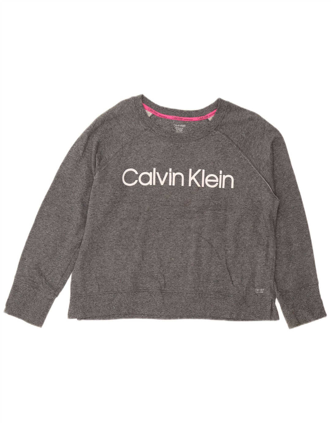 CALVIN KLEIN Femmes Crop Graphic Sweatshirt Jumper UK 18 XL Gris Moucheté