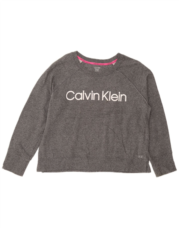 CALVIN KLEIN Femmes Crop Graphic Sweatshirt Jumper UK 18 XL Gris Moucheté
