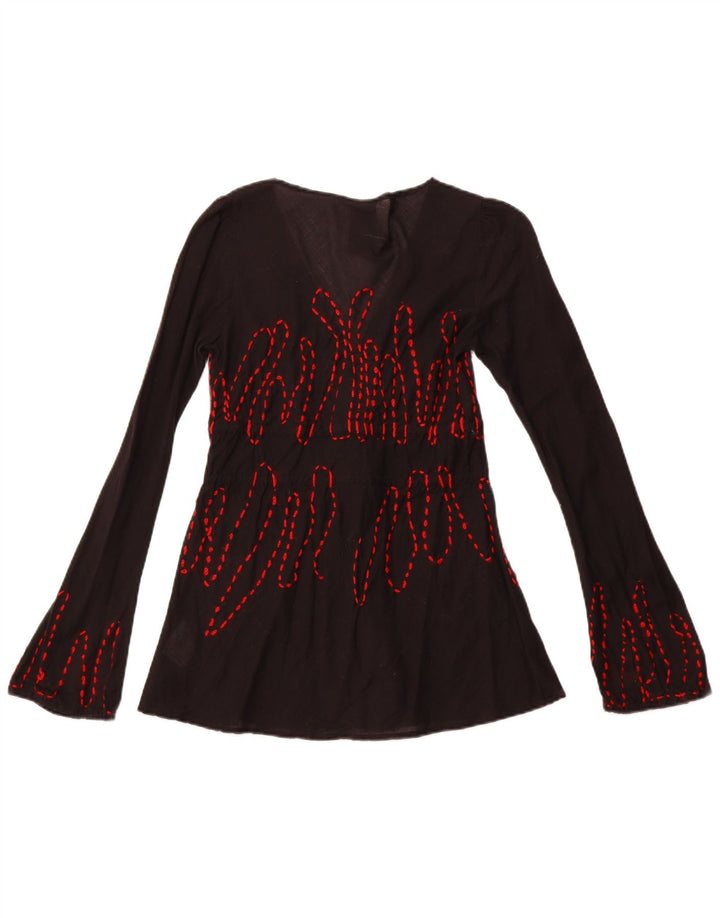 DESIGUAL Chemisier graphique à manches longues pour femme UK 10 Petit coton noir