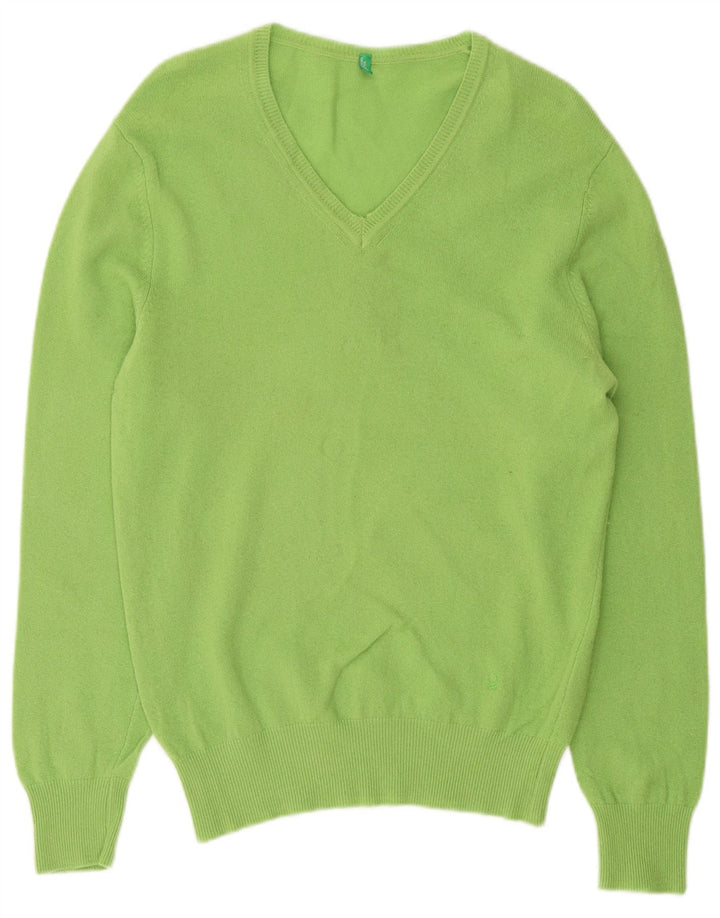 Benetton Pull Col V Femme UK 44 Laine Vert Moyen