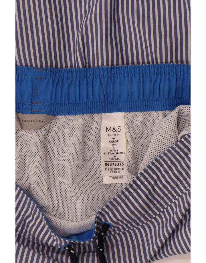 Marks & Spencer Short de bain pour homme en coton à fines rayures bleues