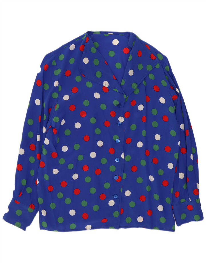 Chemisier chemise femme vintage UK 14 grand bleu tacheté