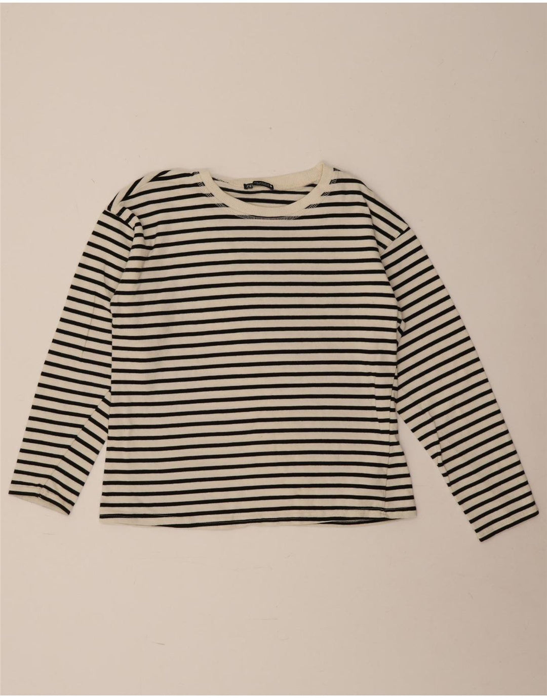 Zara Femme Top Manches Longues UK 44 Medium Noir Rayé