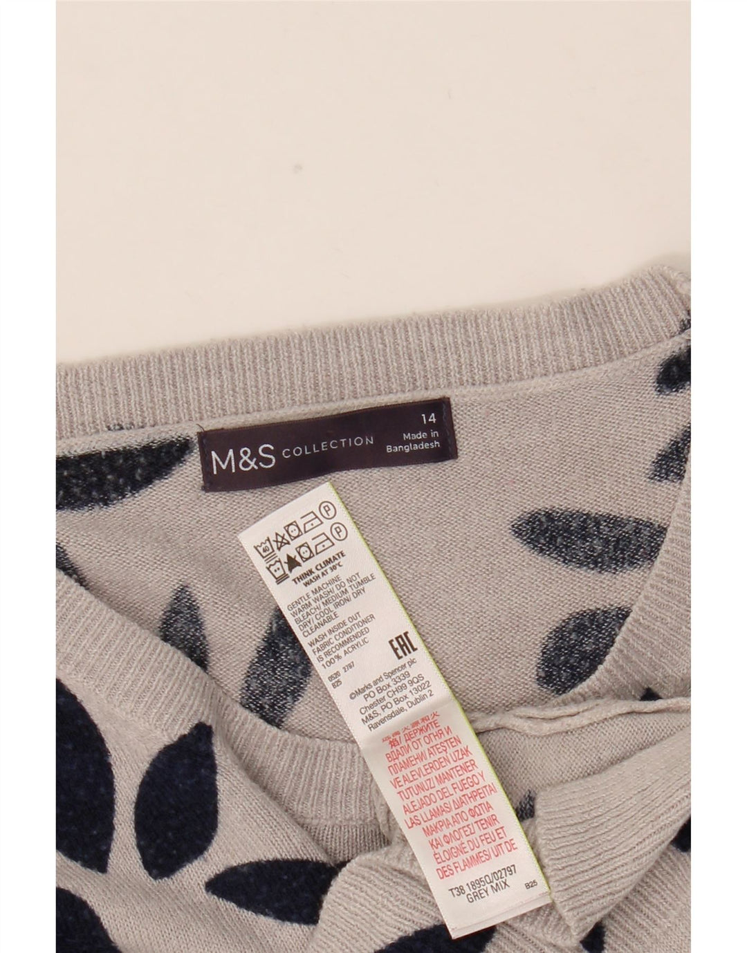 Marks & Spencer Pull col bateau pour femme UK 14 Large Gris