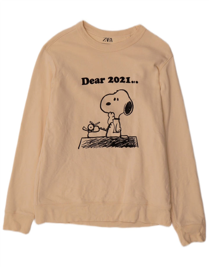 Zara Pull Peanuts Graphic Sweatshirt Homme Beige Moyen Coton