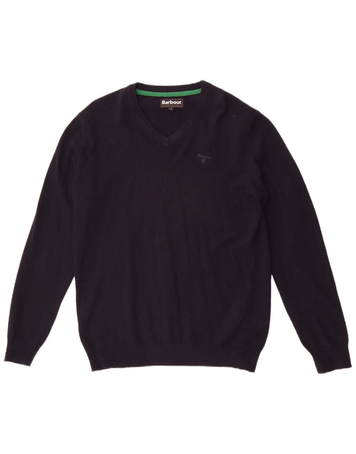 Barbour Pull col V pour homme en laine bleu marine Large