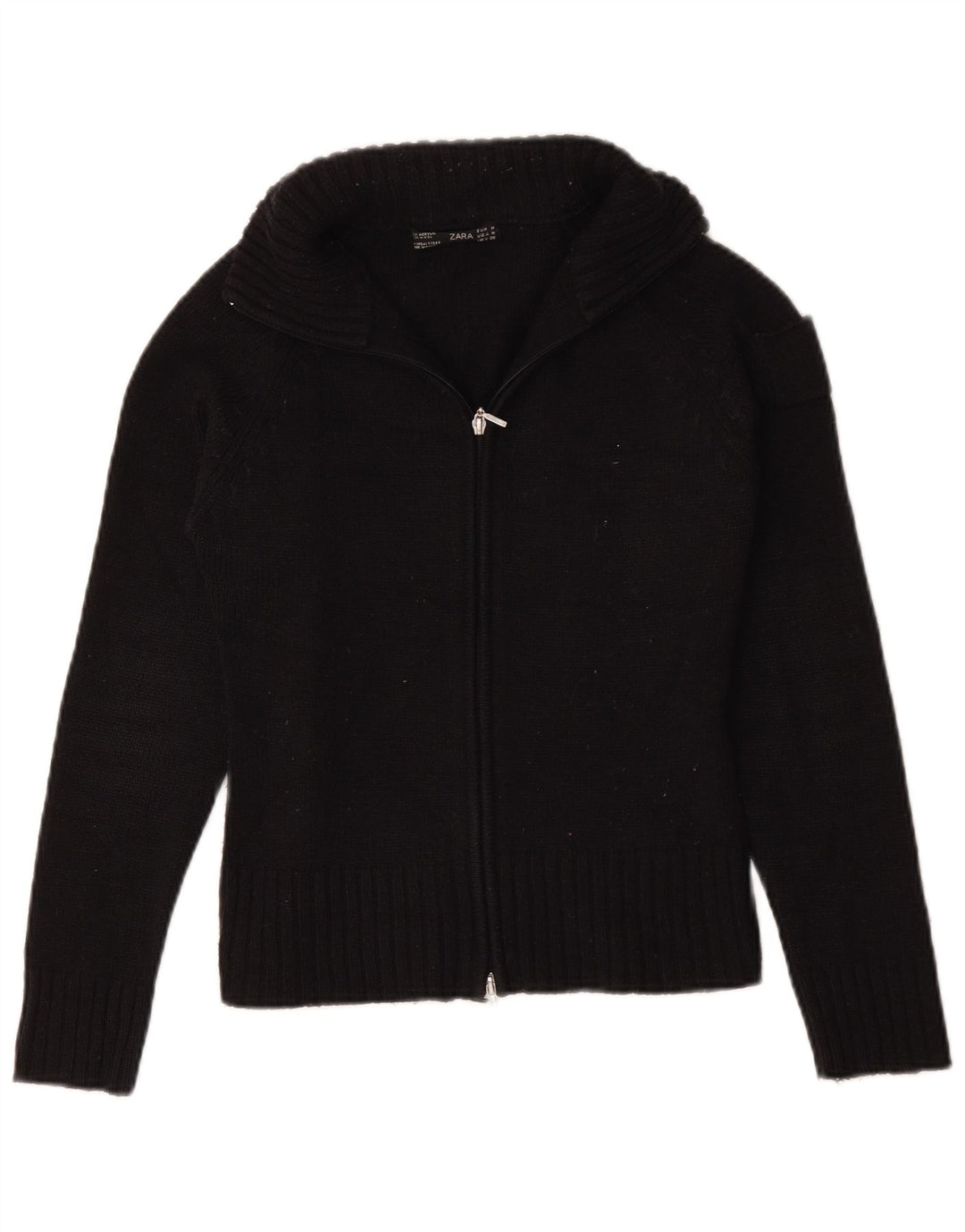 Zara Femme Cardigan Pull UK 12 Moyen Bleu Marine Acrylique