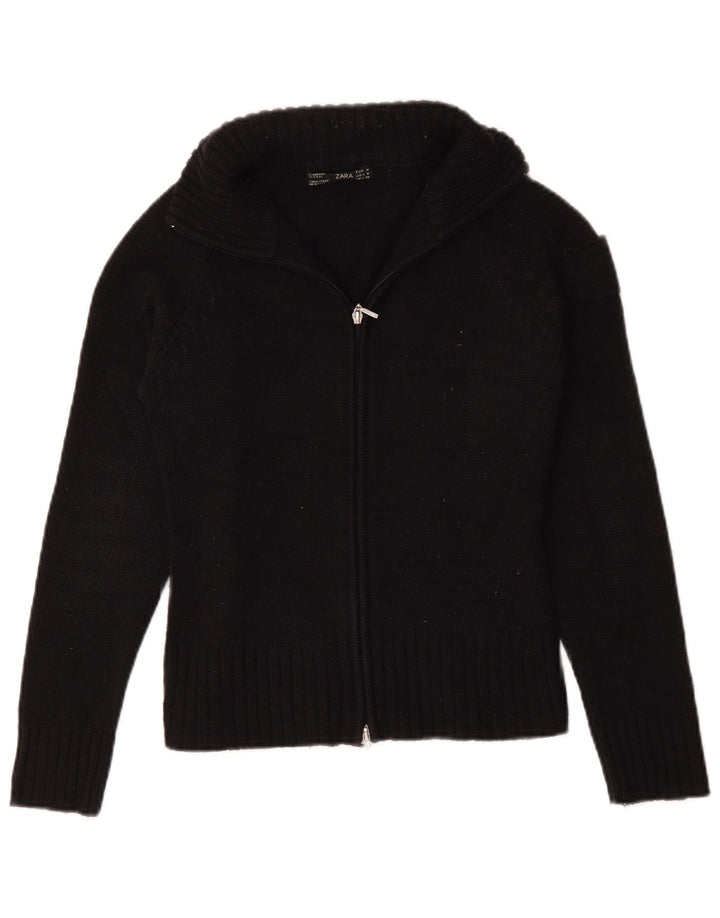 Zara Femme Cardigan Pull UK 12 Moyen Bleu Marine Acrylique