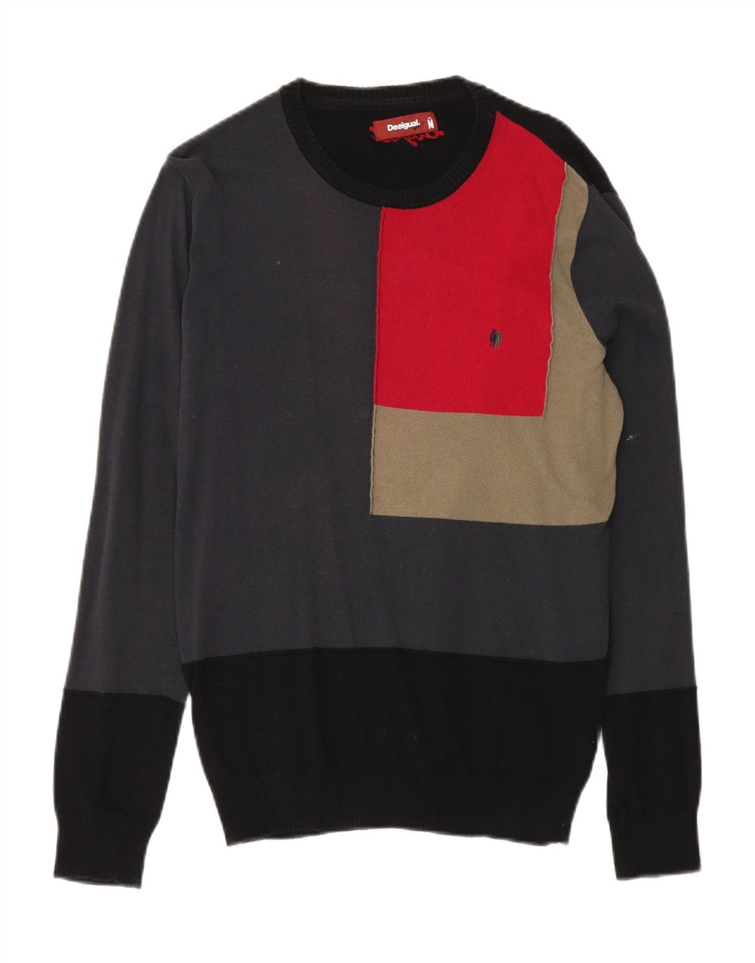Desigual Pull col rond homme en coton color block noir moyen