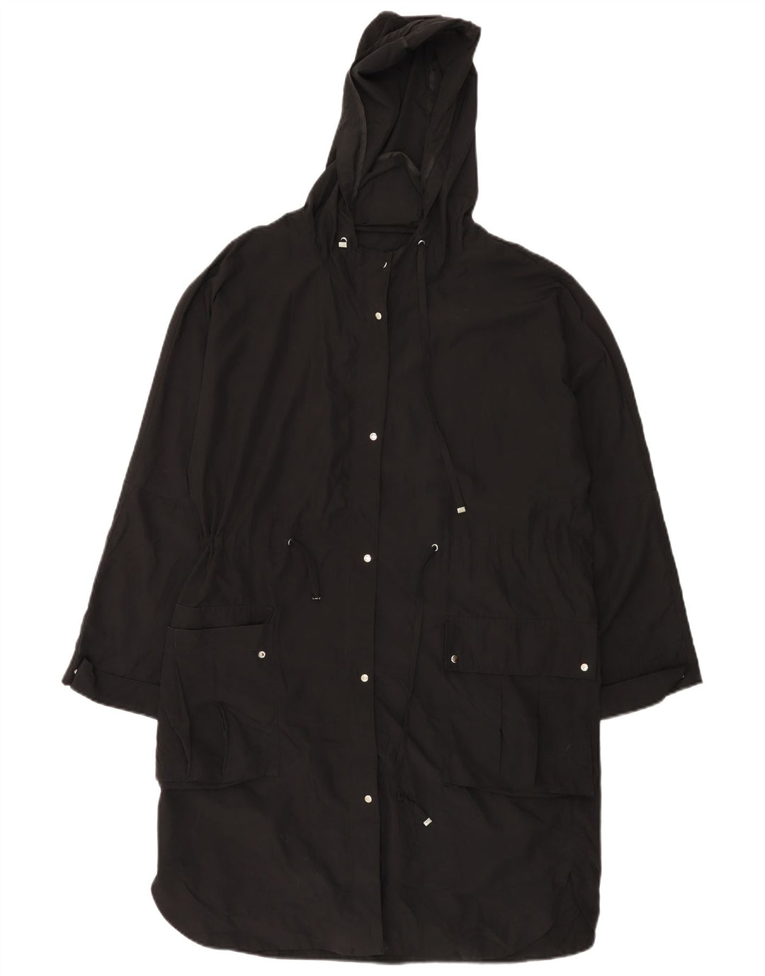 Zara Manteau imperméable à capuche coupe ample pour femme UK 14 Medium Noir Polyester