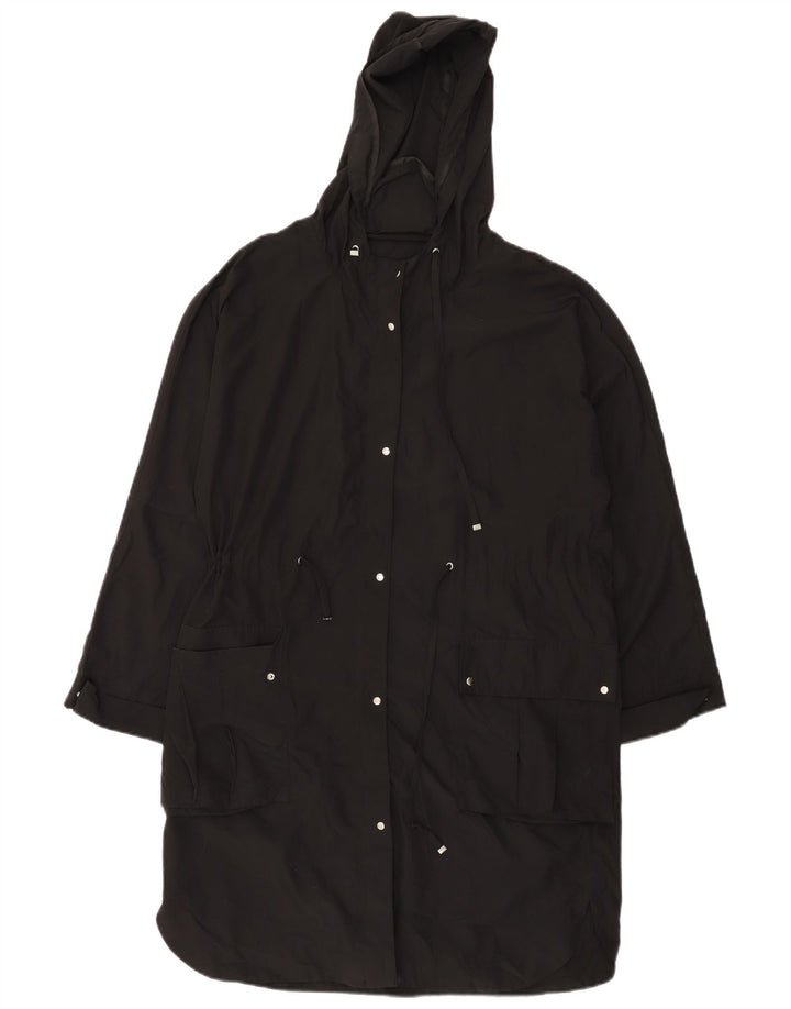 Zara Manteau imperméable à capuche coupe ample pour femme UK 14 Medium Noir Polyester