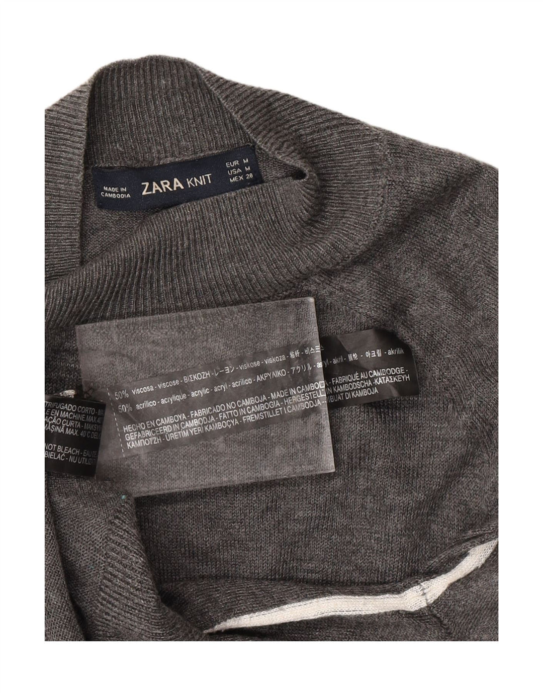 ZARA Pull à col roulé pour femme UK 12 Gris moyen Viscose