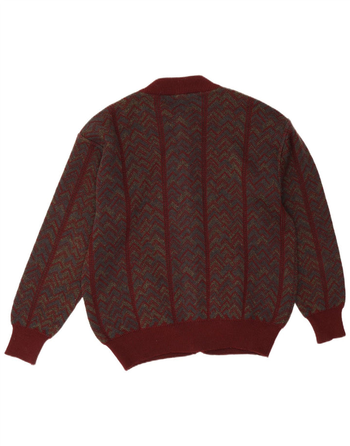 Mapier Cardigan pour homme en laine à chevrons bordeaux