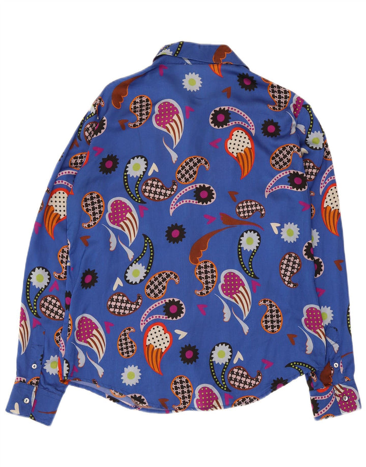 Blouse chemise femme vintage IT 42 Bleu Moyen Paisley Polyamide