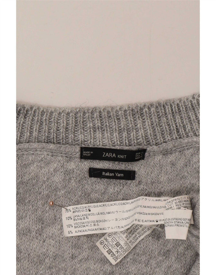 Zara Pull asymétrique surdimensionné à col en V pour femme UK 10 Petit Gris