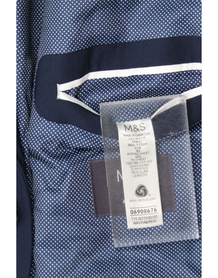 Marks & Spencer Veste Blazer 2 Boutons Homme EU 56 3XL Bleu Marine Laine