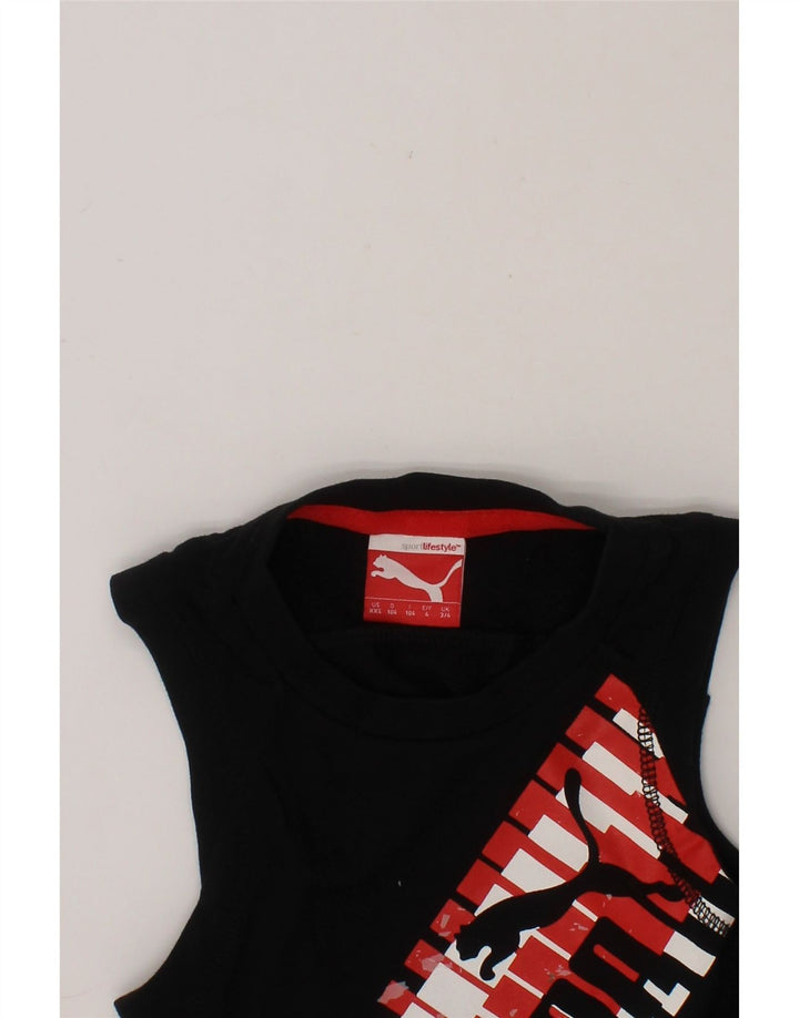PUMA Boys Graphic Vest Top 3-4 Years Black Colourblock Cotton Vintage Puma and Second-Hand Puma from Messina Hembry 