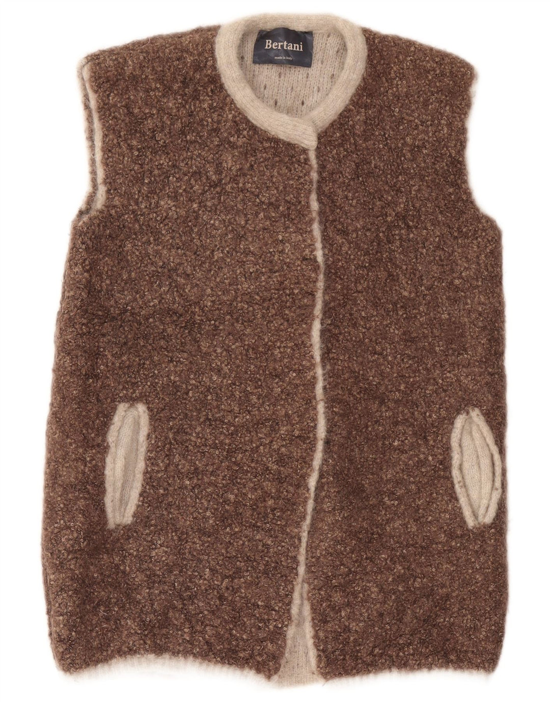 vintage Femmes Sans Manches Ouvert Cardigan Pull UK 14 Brun Moyen