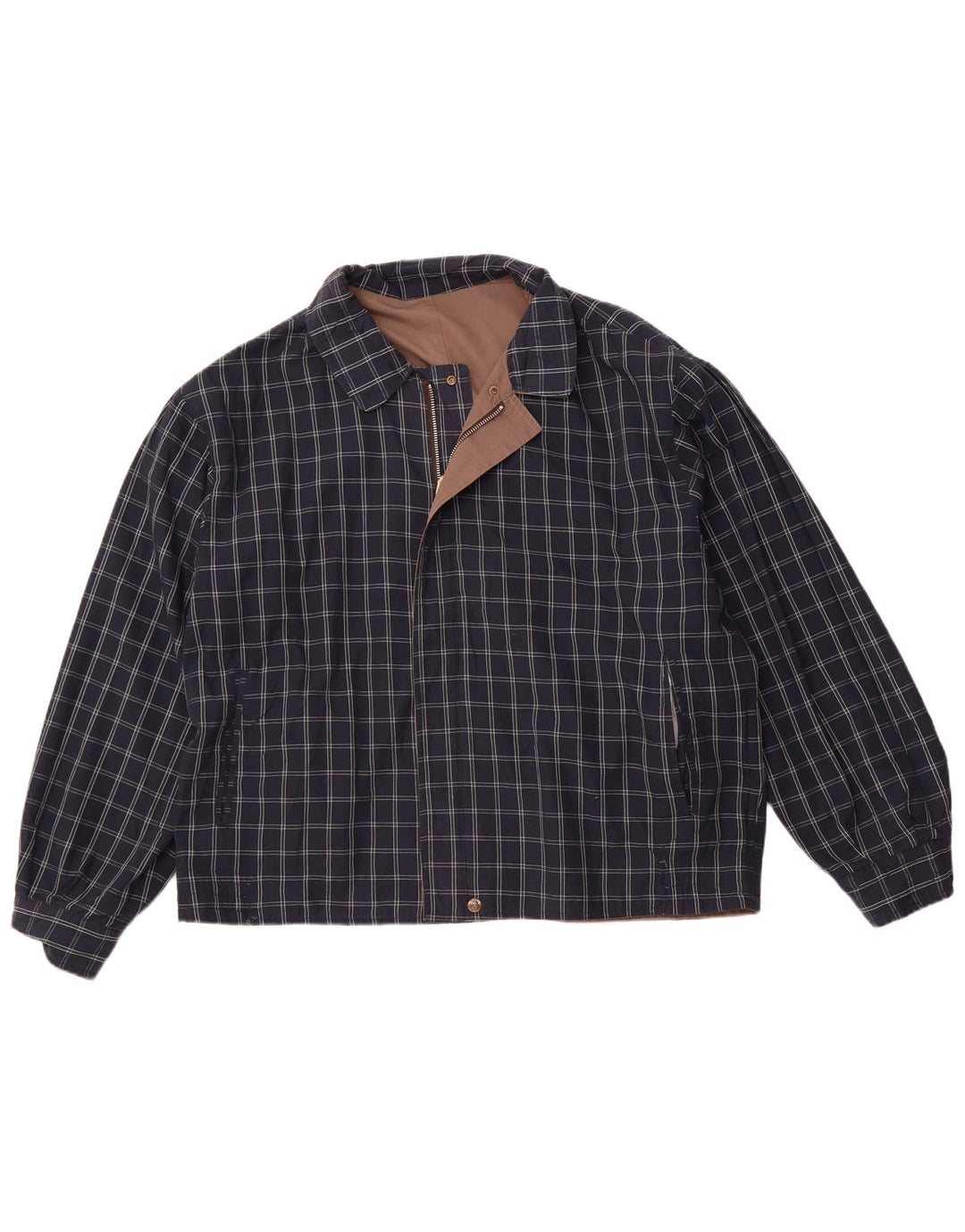 VINTAGE Veste réversible homme UK 40 Grand Marron Check Polyester