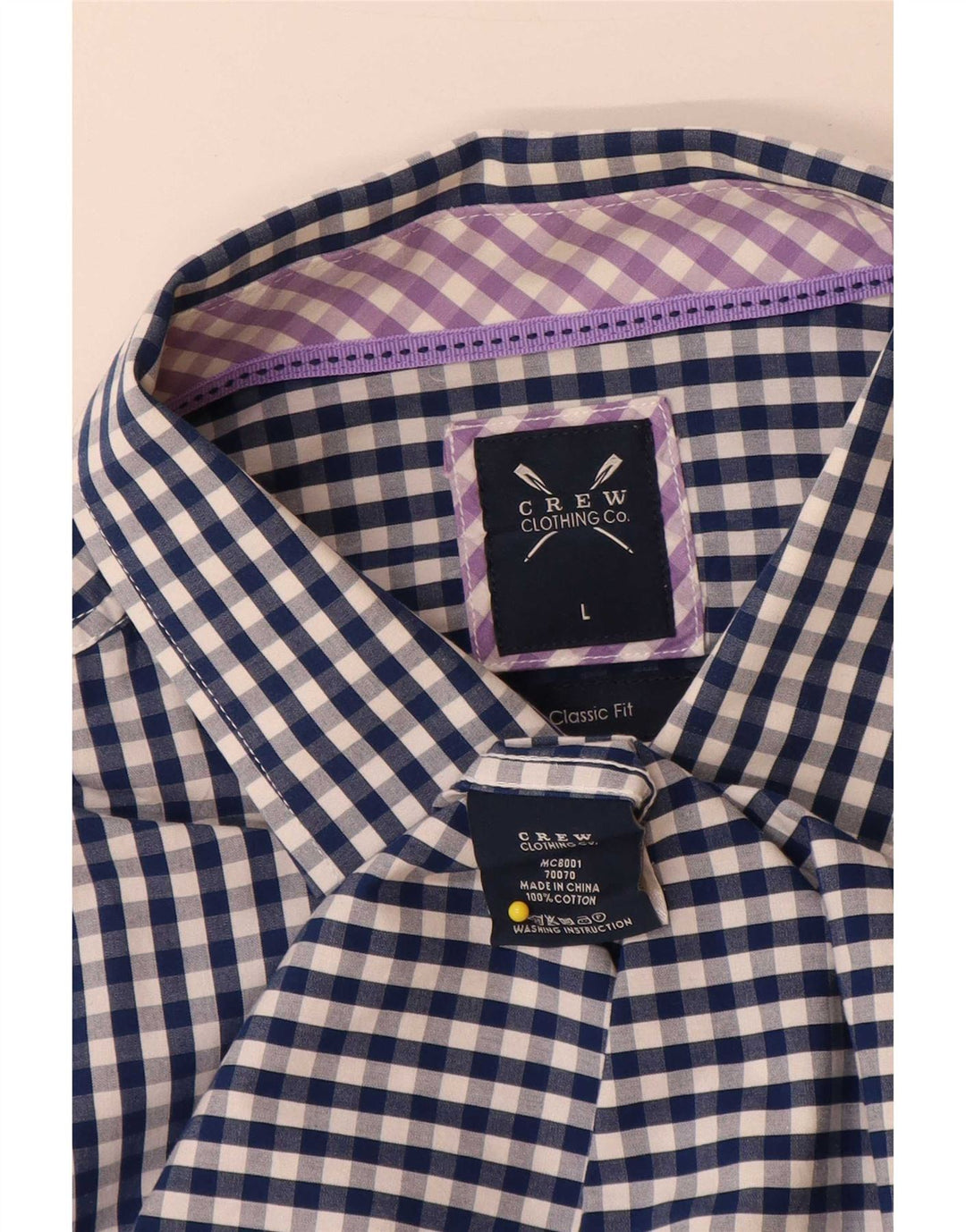 Crew Clothing Chemise classique pour homme en coton vichy bleu Taille L