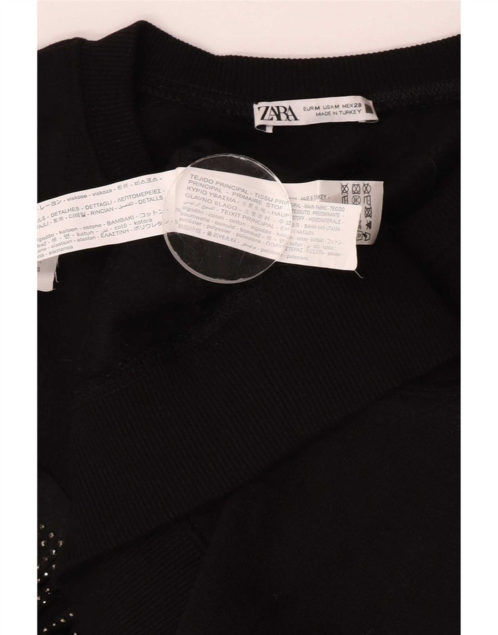 Zara Sweat-shirt surdimensionné pour femme UK 14 en coton noir moyen