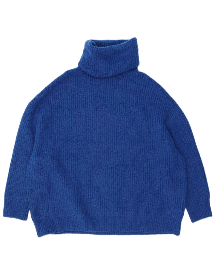 Zara Pull surdimensionné à col roulé pour femme UK 14 Acrylique bleu moyen