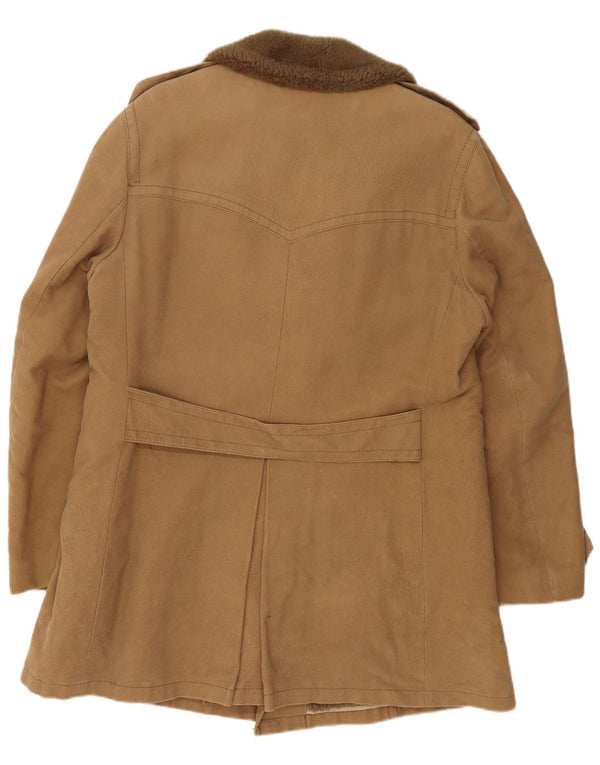 vintage Mens Militaire Sherpa Double Breasted Coat UK 40 Grand Coton Brun