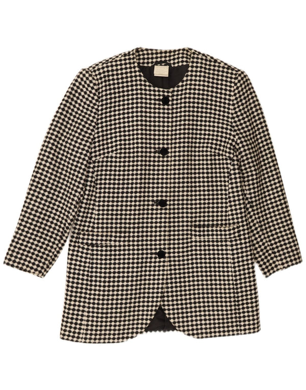 vintage Femmes 4 Bouton Blazer Veste UK 16 Grand Noir Check Polyester
