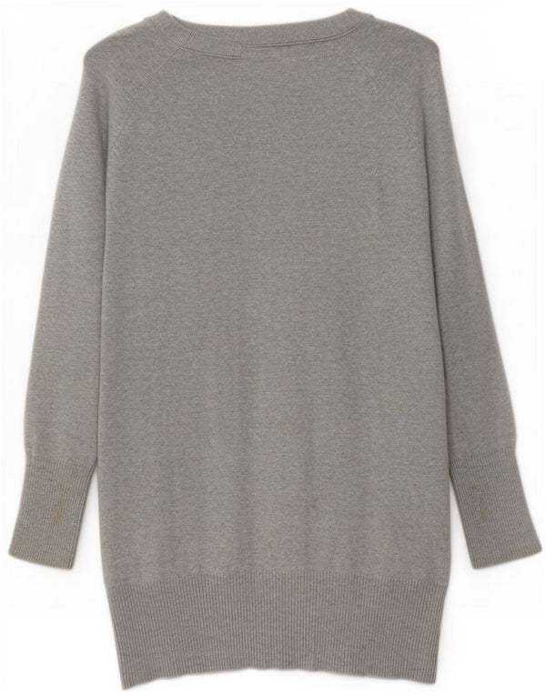 Zara Womens Longline Cardigan Sweater UK 16 Large Gris Coton