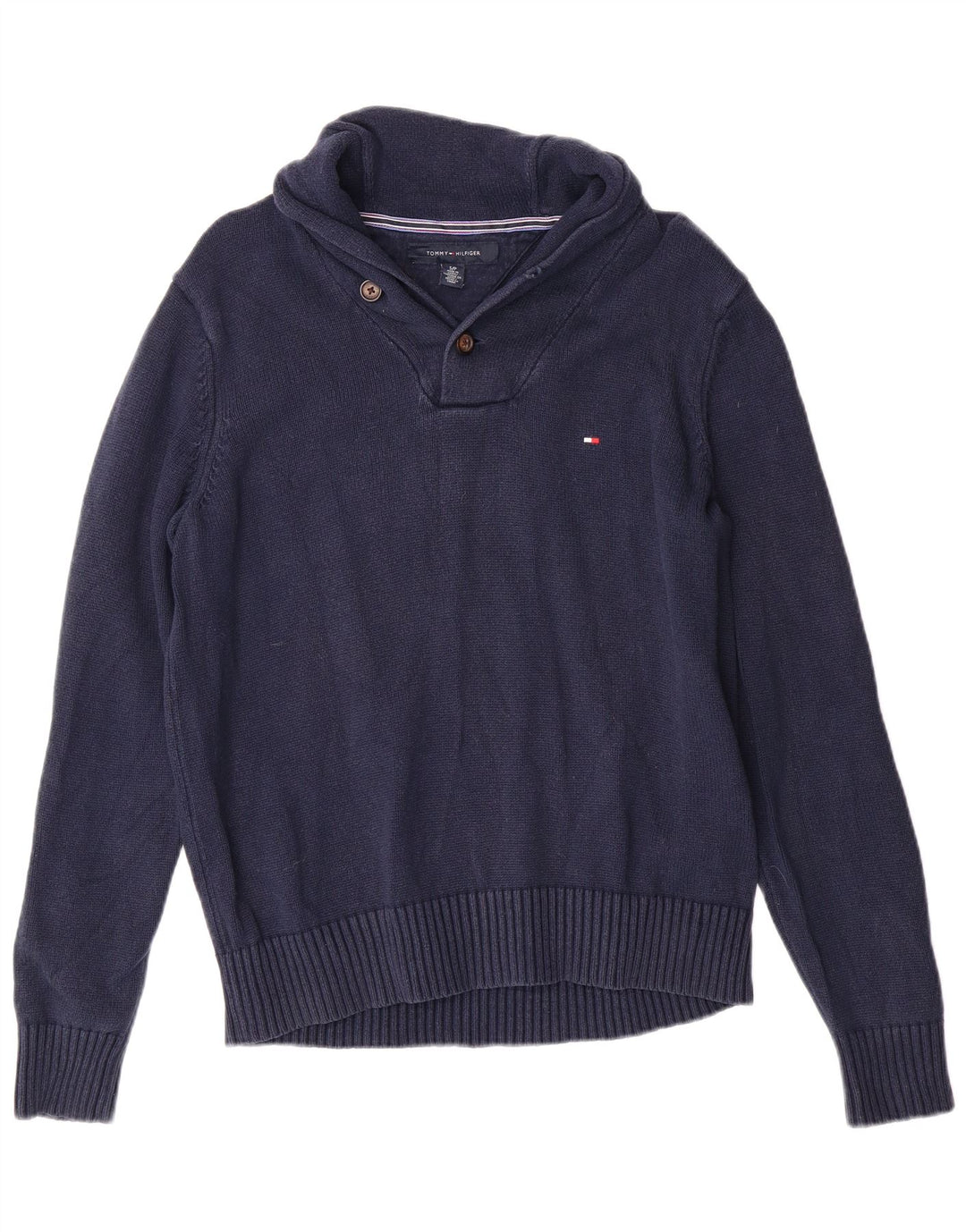 TOMMY HILFIGER Pull à col châle pour homme Petit coton bleu marine