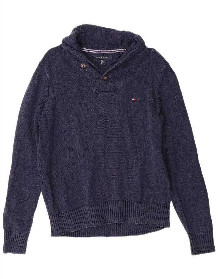 TOMMY HILFIGER Pull à col châle pour homme Petit coton bleu marine