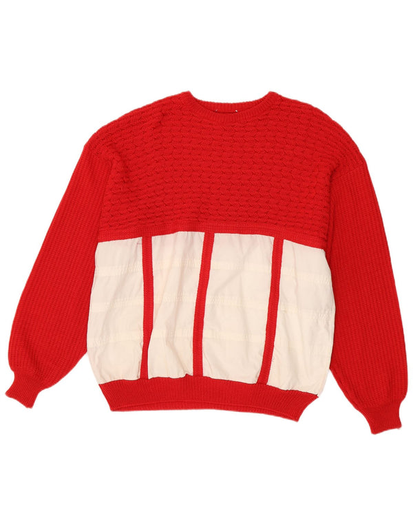 vintage Womens Crew Neck Jumper Pull Grand Rouge Colorblock Coton