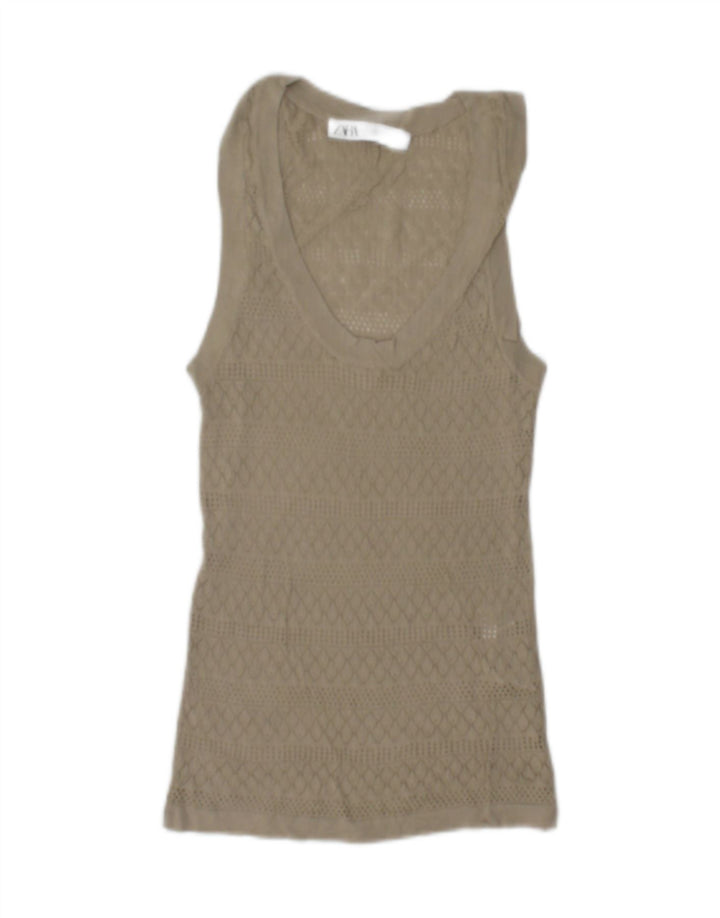 Zara Débardeur transparent pour femme UK 12 Viscose beige moyen