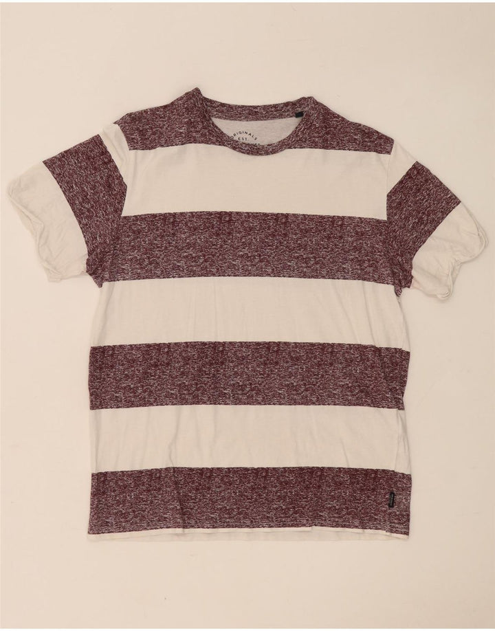 Jack & Jones T-Shirt Homme Blanc Rayé Coton Moyen